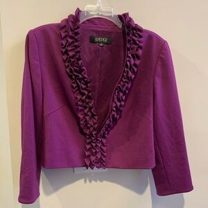 KASPER Ruffled Lined Cropped Purple Blazer Size 12 Fairy Whimsigoth 3/4 Sleeves